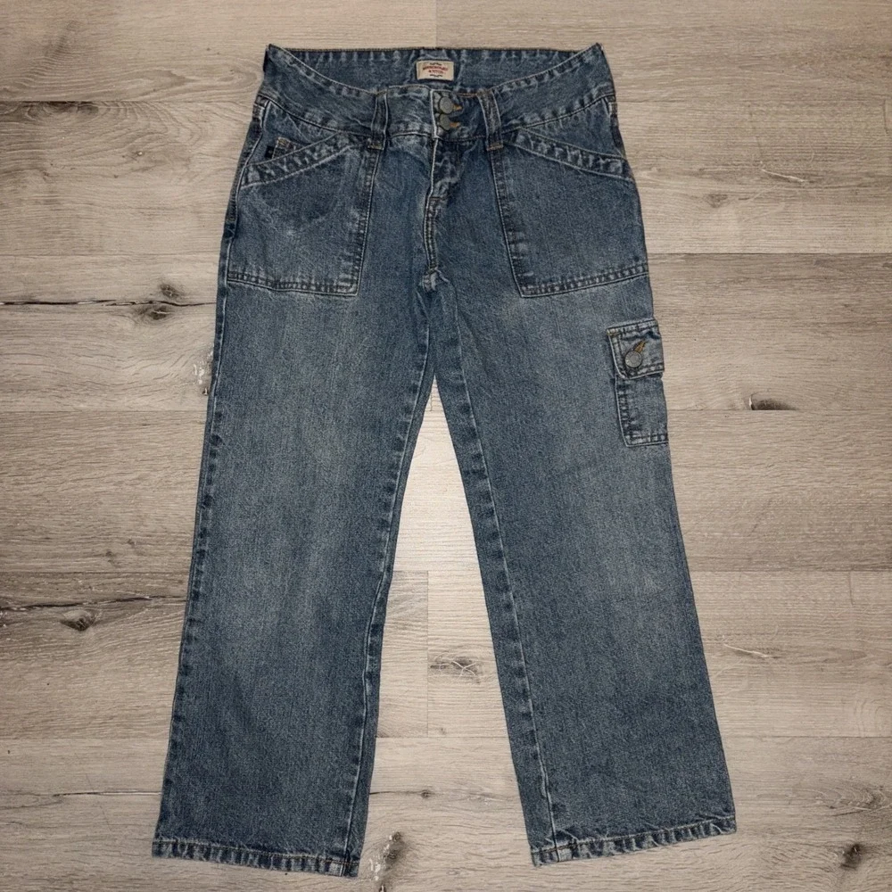 Vintage Abercrombie And Fitch Denim Capri Cargo Jeans Pants Woman's 0R Blue